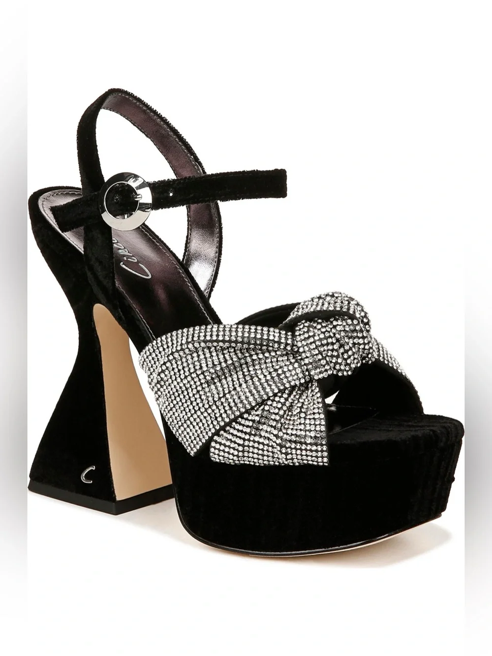 Sam Edelman NY Circus Edgy Rhinestone Bow Black Velvet Platform Sz10